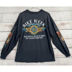 Vintage Y2K 60th Anniversary Bike‎ Week Long Sleeve T-Shirt Mens Large Gray